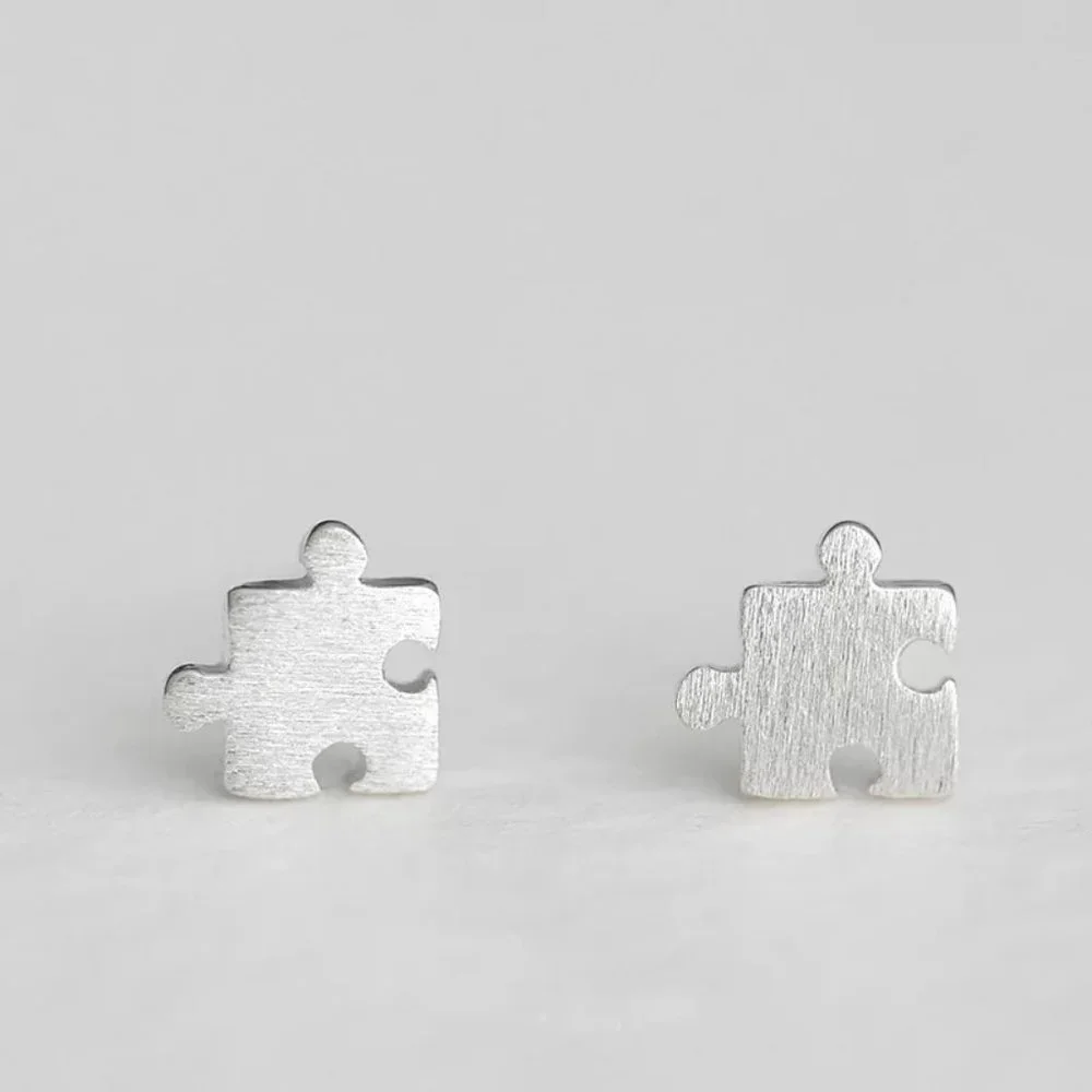 S925 Cute Puzzle Piece Stud Earrings - Picture 1 of 8